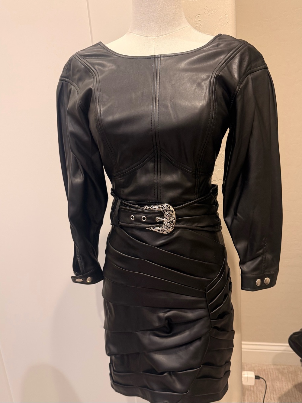 Love and lemons, black faux, leather dress